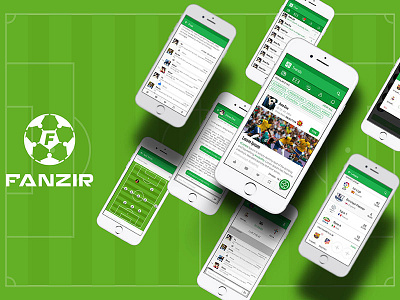Fanzir app chatting commentary football formations live score logo soccer tactics taging ui ux