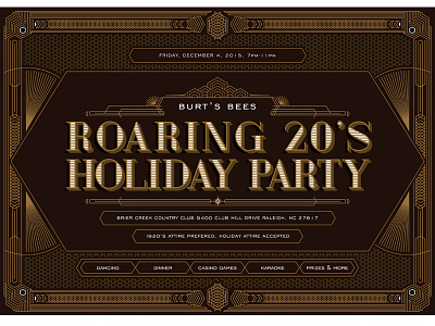 Burt's Bees Holiday Party Poster 20s art deco gold pattern