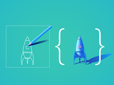Design & Develop blue code design develop drawing green illustration pencil rocket website white