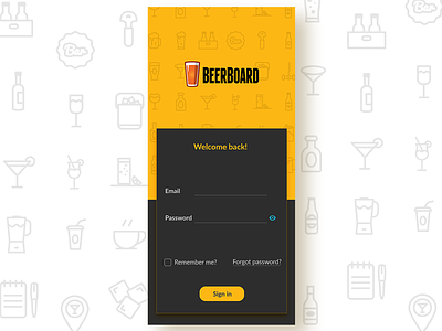 Beerboard app beer black button clean grey password sign in sign up ui ux yellow