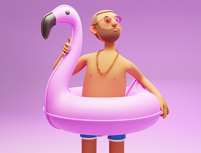 Summer dreams of 3d character 3d character flamingo guy illustration man pose relax resort rigging sea summer tourism