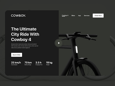 E-Bike Website Design, Cowboy bikes animation bicycle bikes branding cowboy design illustration landing landingpage ui uiux webpage website