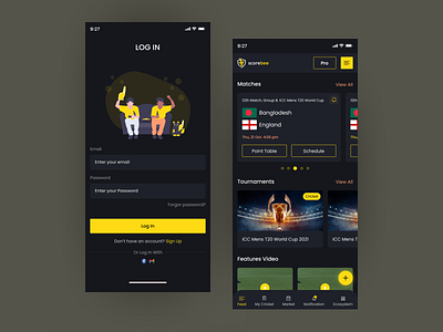 SoreBee Mobile App Design, Sports App app app design cricket design scorebee sports sports app ui uiux