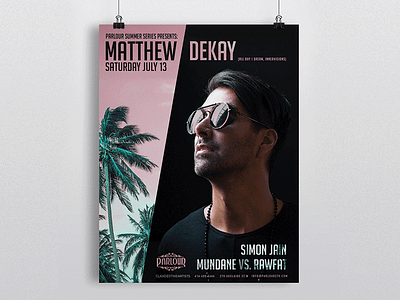 Matthew Dekay Party Poster deephouse design flyer house layout music palms pink poster typography