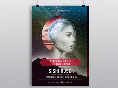 Music Event Poster design flyer galactic galaxy house music poster sci fi space woman