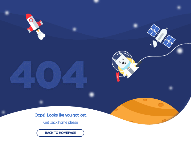 Happy Cosmonautics Day 404 dog rocket earth blue stars planet cosmonaut animation gif space
