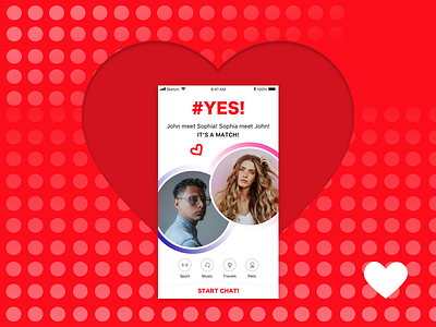 Dating App. Congratulations! It's a Match! app dating dating app design flat ios light love match meeting red screen social ui