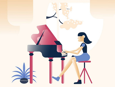 Piano girl design flat graphicdesign illustration illustrator music piano play