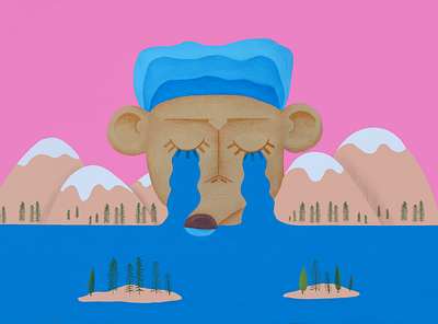 ElasticWorld3 art artwork design drawing forest graphicdesign head illustration illustrator mountain pink teardrop tears water