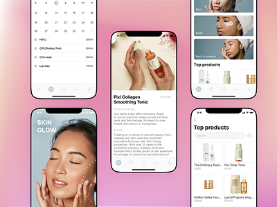 Mobile App - SkinGlow app beauty design ecommerce app flat medicine minimal ui ux