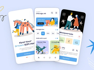 Gift finder app app design flat illustration mobile ui ux