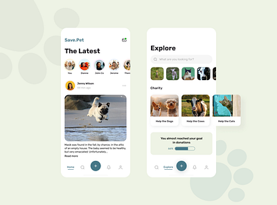 Save pets lives app / charity / donations animals app charity design flat minimal mobile pets ui ux