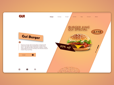 GUI restoran websait burger designui food ilustration orange pizza restoran web webdesign