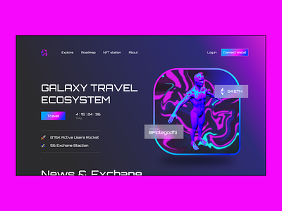 Galaxy travel website design black blue crypto web cryptoart cryptocoin design galaxytravel header landingpage nft nftart purple ui ux web webdesign website