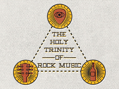 The Holy Trinity of Rock music beer eye gig guitar holy icon illustration music paper pick rock trinity yellow