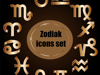 zodiak icons set design diamonds golden horoscop icons logo realistic drawing vector zodiak signs