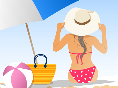 Woman on the beach . beach flat illustration holiday sea summer time vacation vector woman in swimsuit