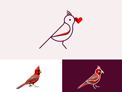 Northern Cardinal Bird with Love Line Art logo Idea