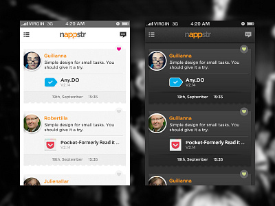 Nappstr app black design mobile nappstr white