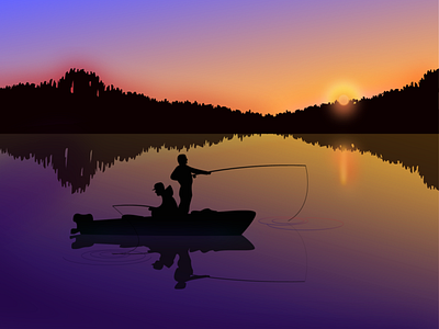 Evening fishing fishing illustration вечер закат озеро