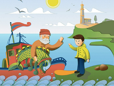 Fisherman's Day fishing illustration лодка море отец рыба чудо