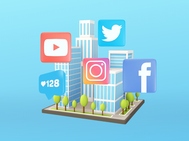 Social Media City 3d ae animation buildings business c4d city corporate explainer icons marketing social media videohive