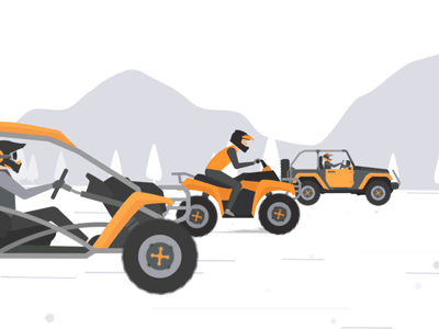 Race to the bottom car racer transport animation gif speed offroads buggies atv 4x4 race