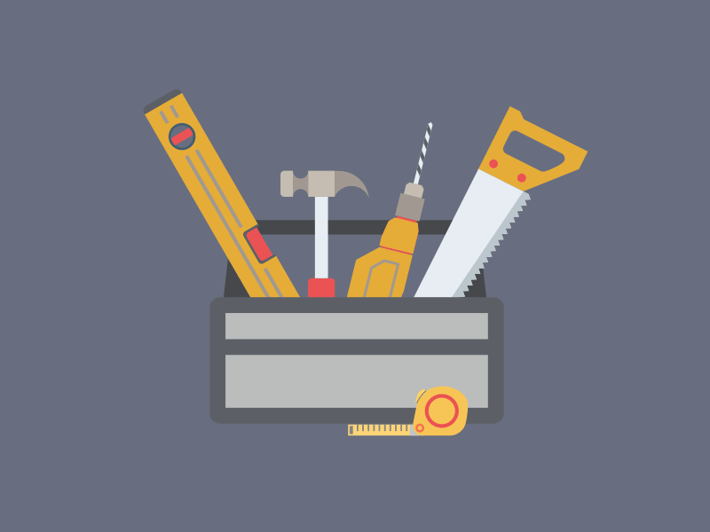 Toolbox animation company construction flat flat concepts toolbox tools under construction