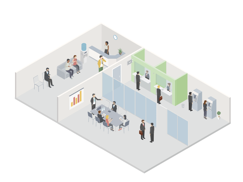 Isometric Flat World characters corporate education flat floor furniture gif indoor interiors isometric office supplies professions room template videohive workplace