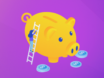 Moneybox - Save and Invest 3d character coin gif gif animation girl gradient invest isometric money moneybox piggy piggy bank