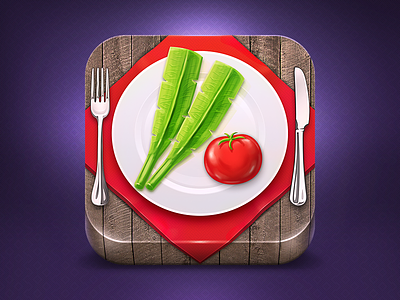 Cooking App iOS icon app cook cooking fork icon ios ipad iphone knife plate tomato wood