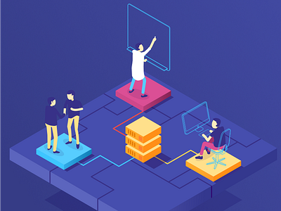 Data Center Services ai character data center services isometric it server vector