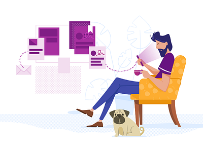 Looking for a job character illustration pug simple vector webpage