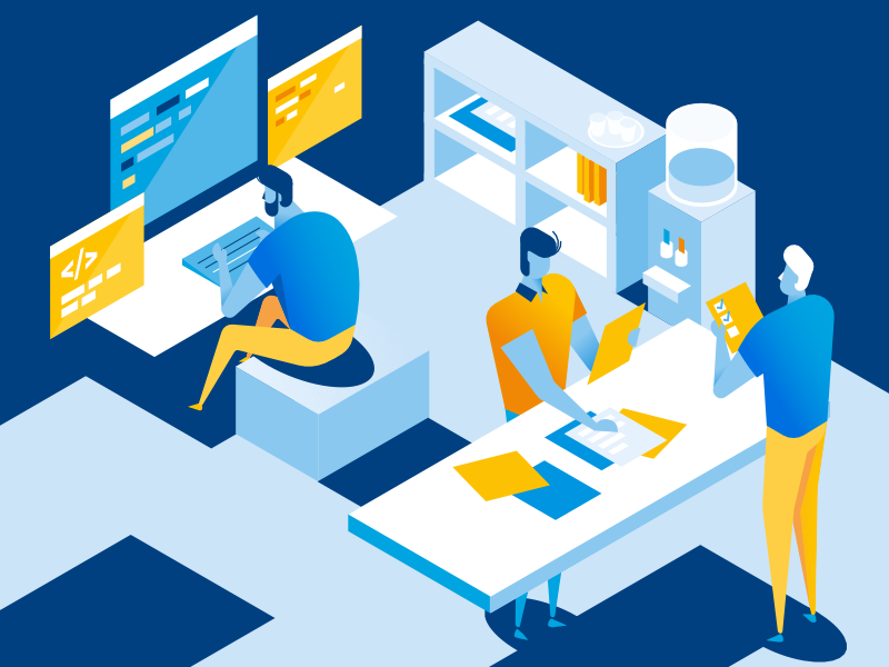 Office ooffice isometric simple webpage character illustration vector