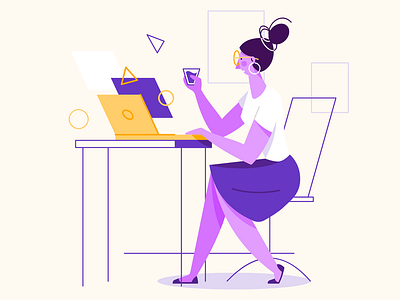 At the computer II affinity designer character clean illustration simple vector woman