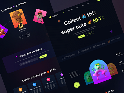 Logitrim NFT Marketplace Website Design 3d animation cartoon color crypto dark theme design digital art finance graphic design ji2 edits landing page logo marketplace nft ui ux vector web design website