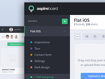 Redesign app board button dashboard drag flat group navigation upload