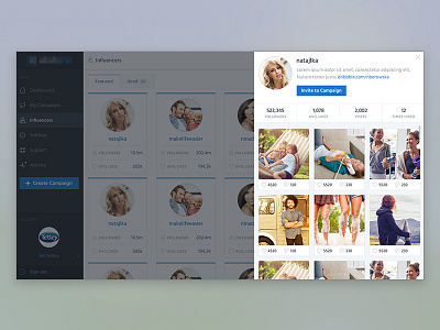 App - influencer profile preview app button campaign influencer modal preview profile sidebar