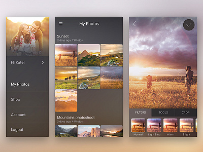 Photo app account app application filters ios mobile navigation photo