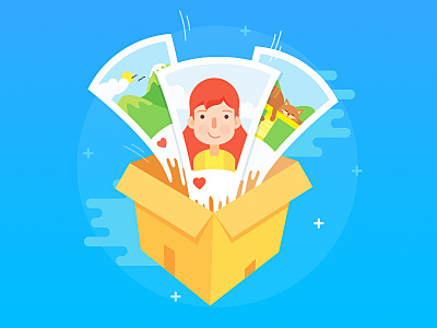 Illustration blue box card colors girl icon illustration like photo web