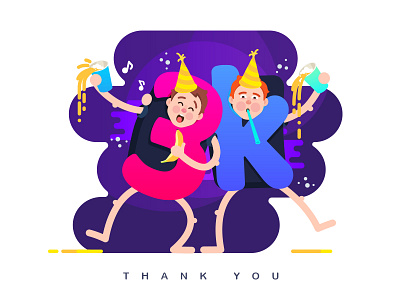 3k - Let's party! 3000 celebrate colors drunk illustration letter number party thanks vector