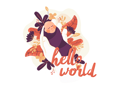 Hello world 👶🏻 baby design illustration minimal newborn typography web
