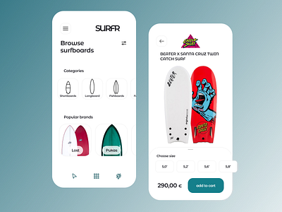 Surfing App Concept - shop section action sport app beach coach e commerce learning mobile mobile design mobile interface online shop sport summer surf ui uiux waves