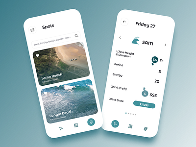 Surfing App Concept - Spots & Forecast action sport analytics app coach forecast mobile mobile design mobile interface surf surfing ui uiux