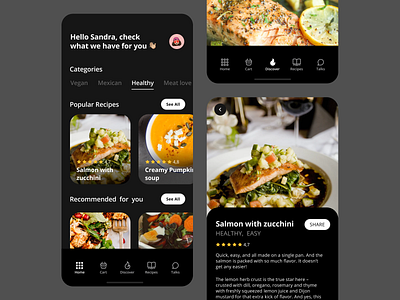 Recipes App Concept android app app design coach food health healthy food ios learn mobile mobile interface mobile ui product design recipe salmon ui uiux ux