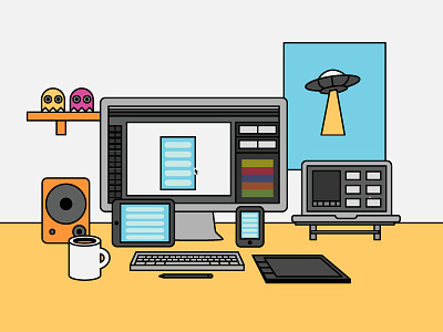 Desktop designer life desktop flat illustration vector