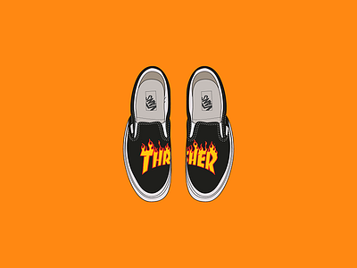 Thraser & Vans icons illustration skate sneakers sticker design