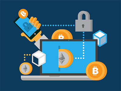 Blockchain illustration bitcoin cryptocurrency fintech icons illustration illustrator ui vector