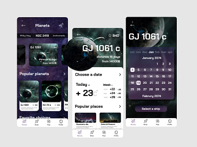 Space Travel service - Mobile App app design trandy 2021 travel travel app trip ui ux web web app design webdesign