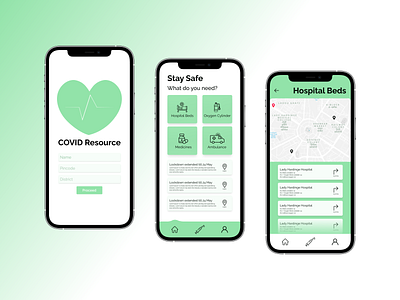 COVID Resource App aesthetic app coronavirus covid covid19 design green health hospital information information design informational minimal simple socialmedia ui
